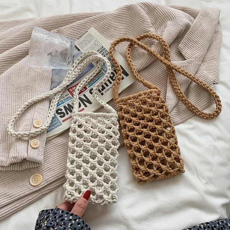 dawndesslo Woven Crochet Crossbody Phone Bag — Lightweight Braided Shoulder Purse