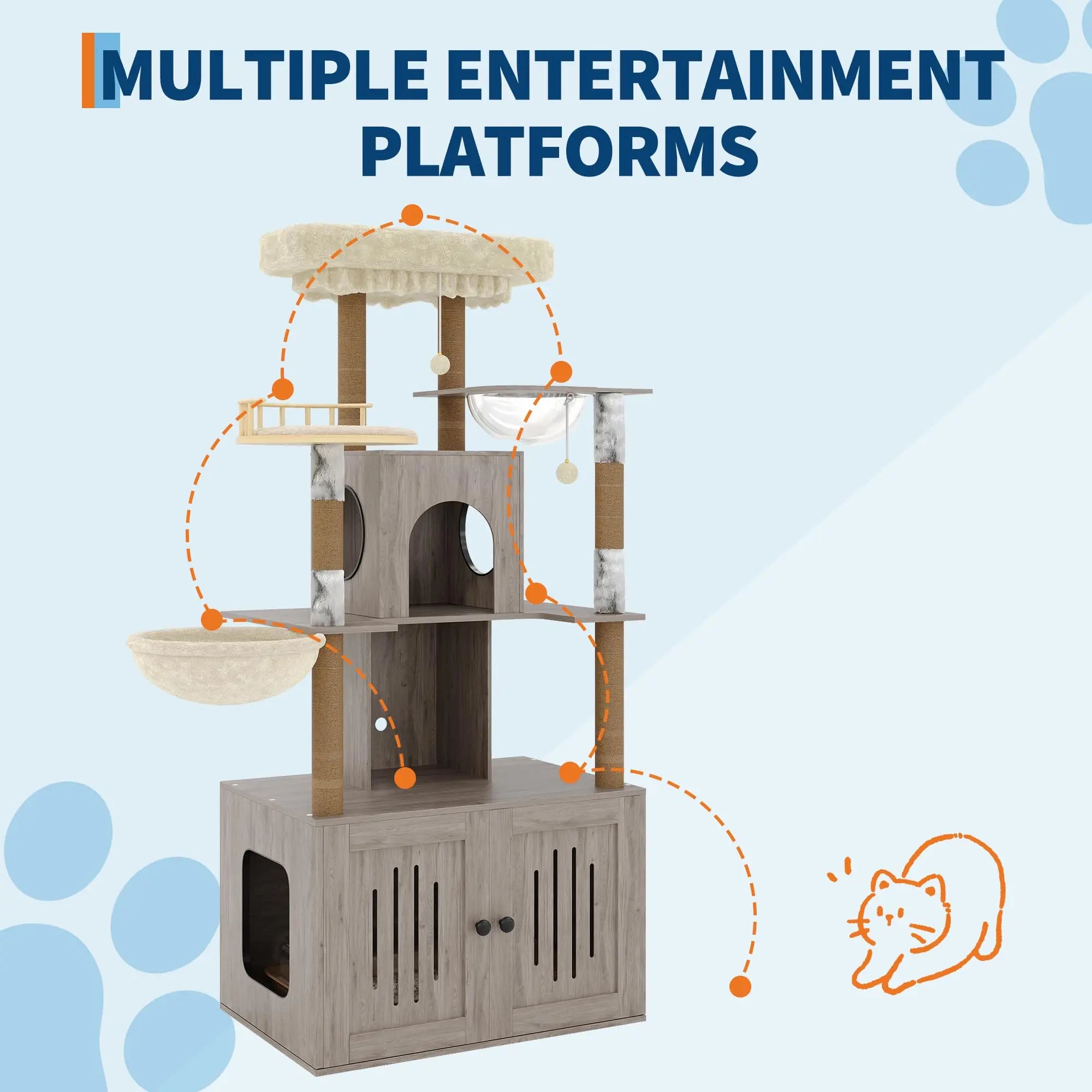 HOSSLLY Multi-Level Cat Tree — Hidden Litter Box & Sisal Scratching Posts
