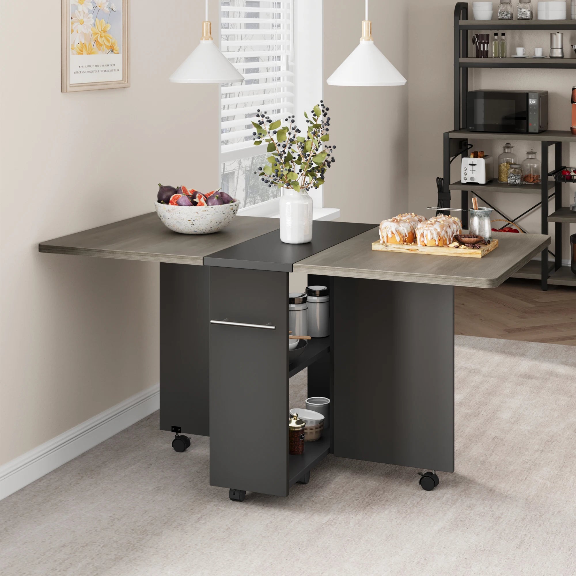 Folding Drop Leaf Dining Table — Space-Saving Design with Storage