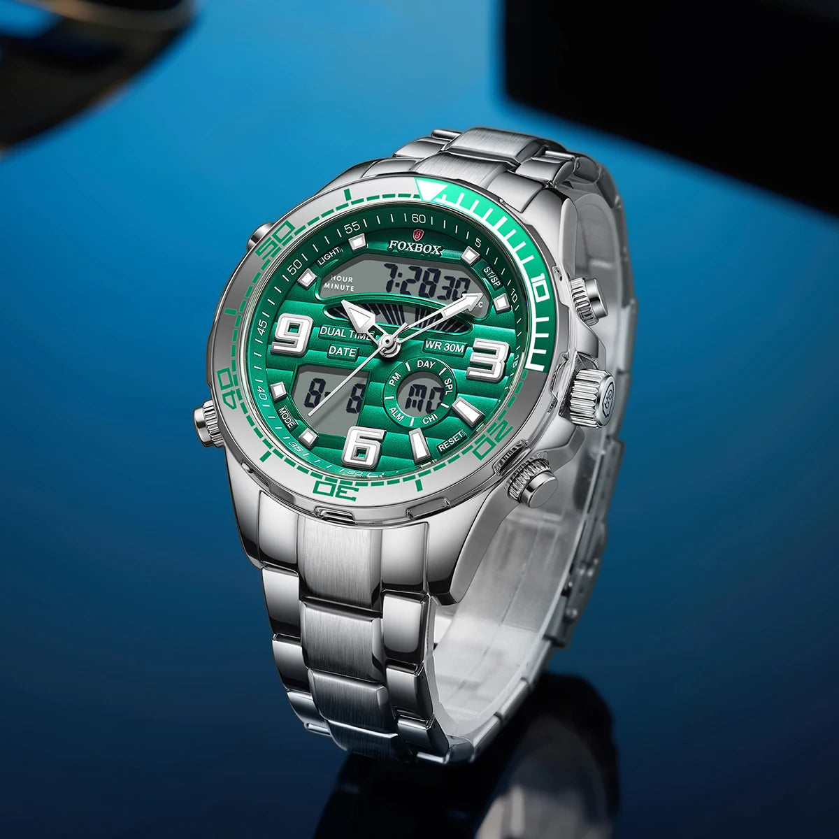 foxbox Men's Dual Display Watch — Luxury Quartz Analog-Digital Wristwatch