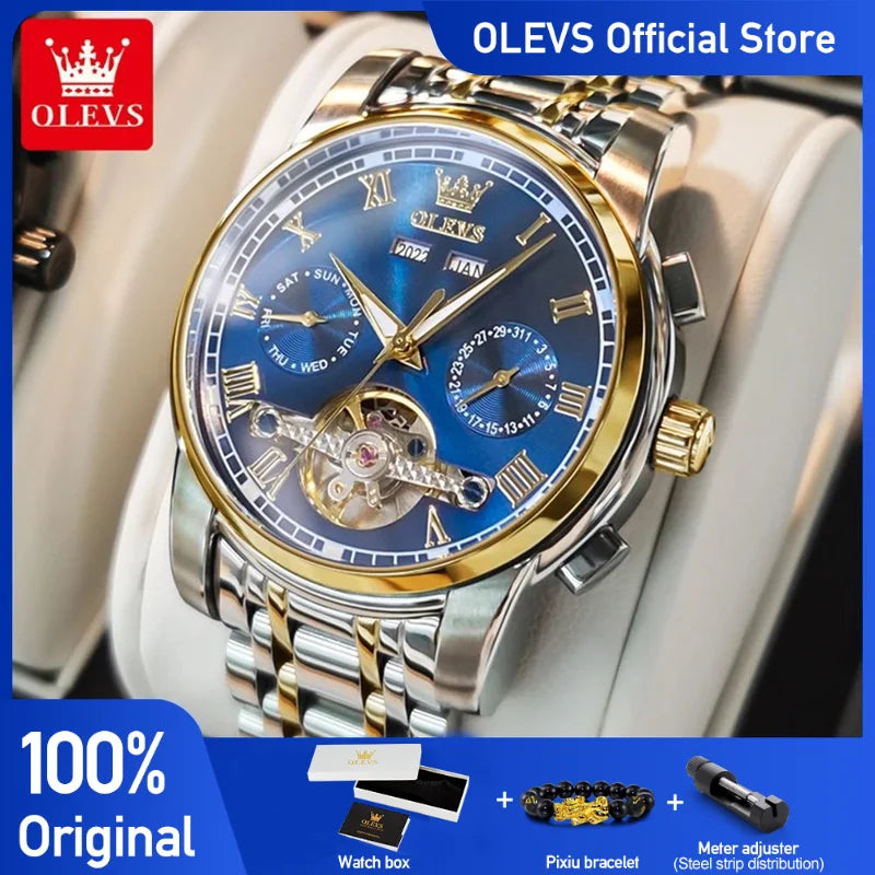 OLEVS 6607 Automatic Mechanical Watch — Business Skeleton Design with Stainless Steel Strap