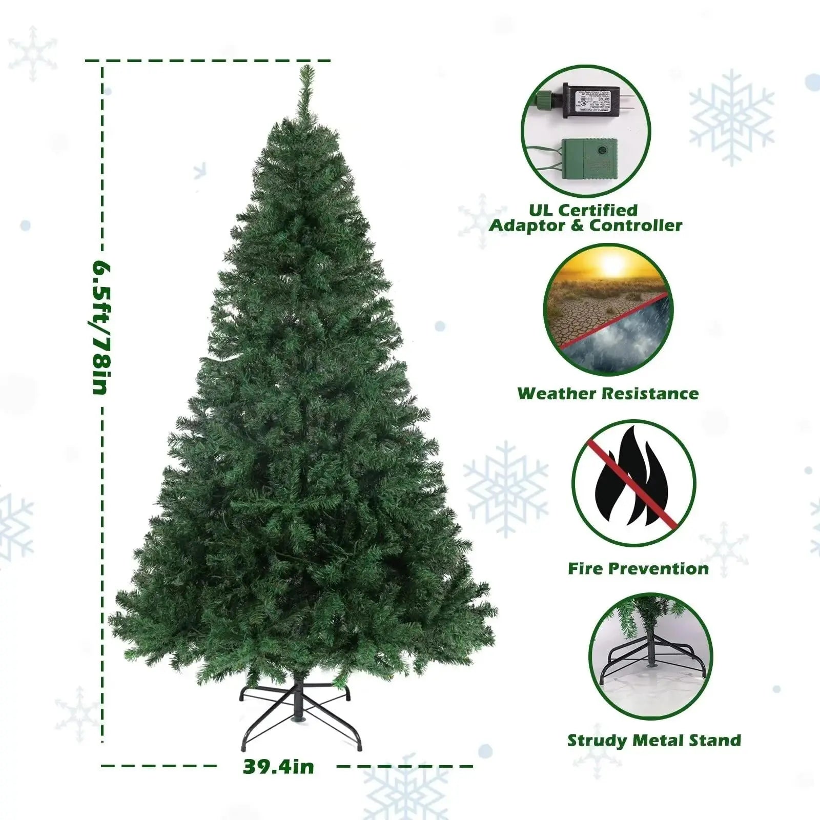 HiMISS 6.5FT Pre-Lit Artificial Christmas Tree — 350 Lights & 8 Modes