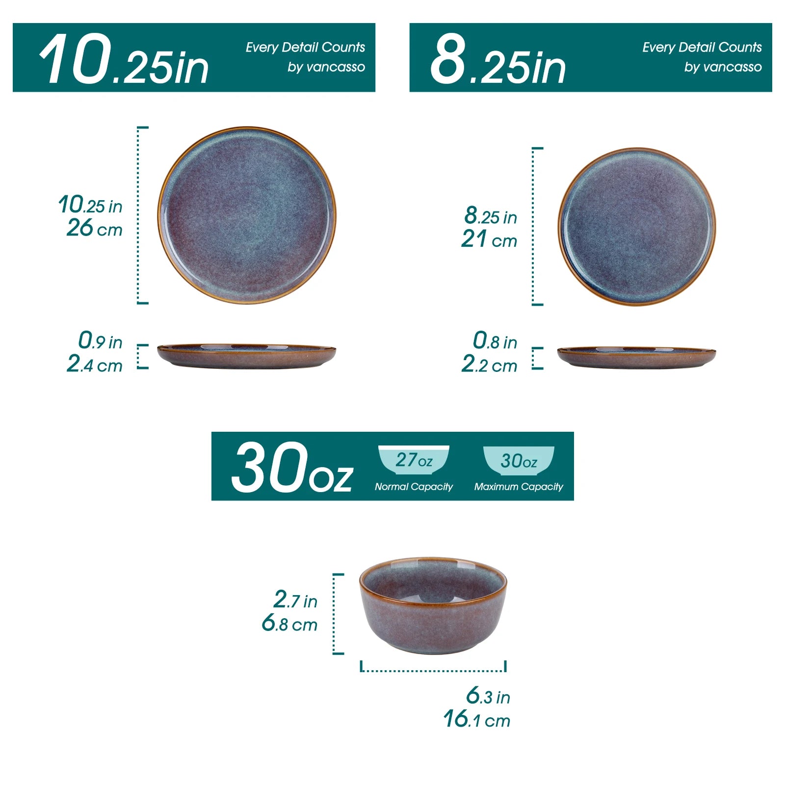 MALACASA Reactive Glaze Stoneware Dinnerware Set — Unique Grey-Blue Ceramic Plates