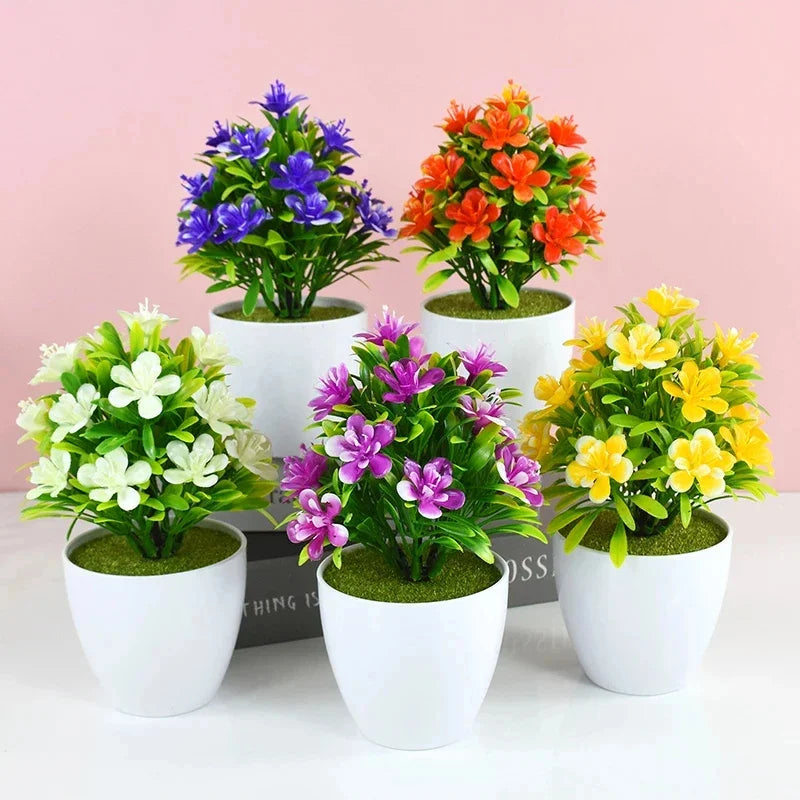 Artificial Five Leaf Plum Potted Plant — Decorative Indoor & Outdoor Floral Bonsai