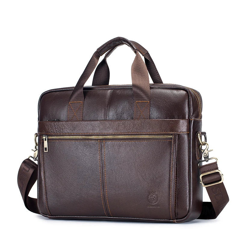 Genuine Cow Leather Men's Briefcase — Professional 15.6 Inch Laptop Bag