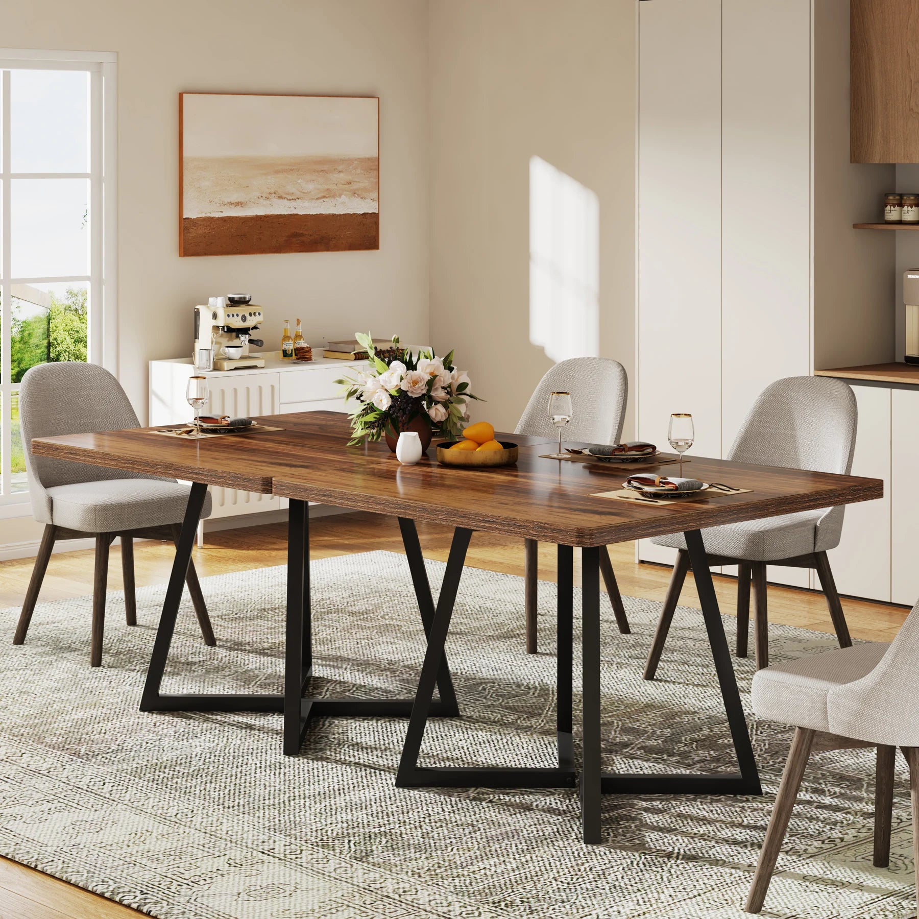 Tribesigns Square Dining Table — Industrial Wood & Metal Kitchen Table