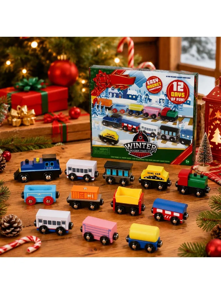 Joyfy Magnetic Wooden Train Advent Calendar — 12 Day Christmas Countdown Set