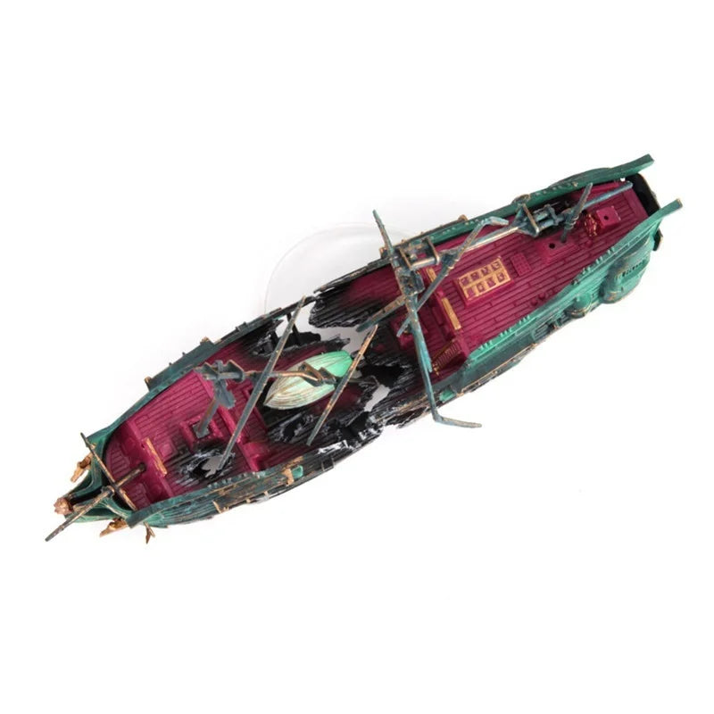 Aquarium Shipwreck Ornament — Air-Driven Decorative Boat for Fish Tanks