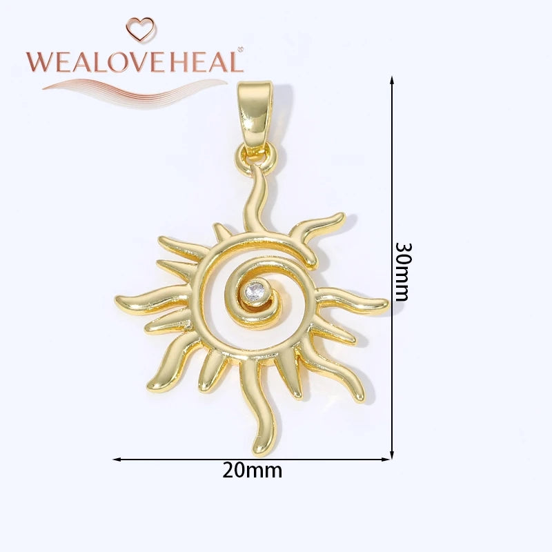Sun Shaped Zirconia Pendants — 18K Gold Plated Jewelry Findings for DIY Crafts