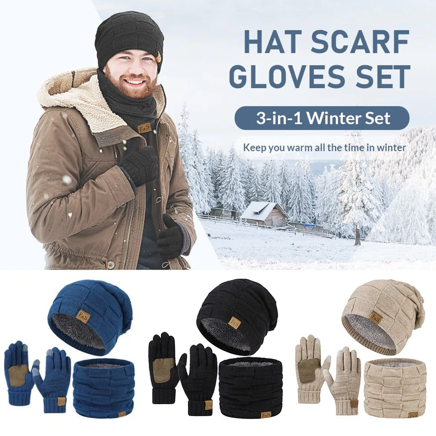 Men's Winter Thermal Set — Fleece Lined Beanie, Scarf & Gloves