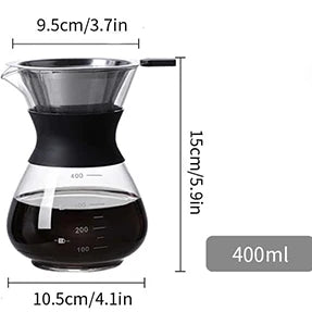 Leeseph Pour Over Coffee Brewer — Glass Dripper with Stainless Steel Filter
