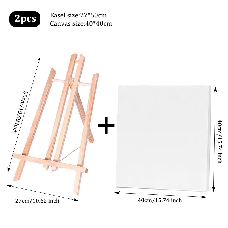 Mini Wooden Easel and Canvas Set — Portable Desktop Art Kit for Painting