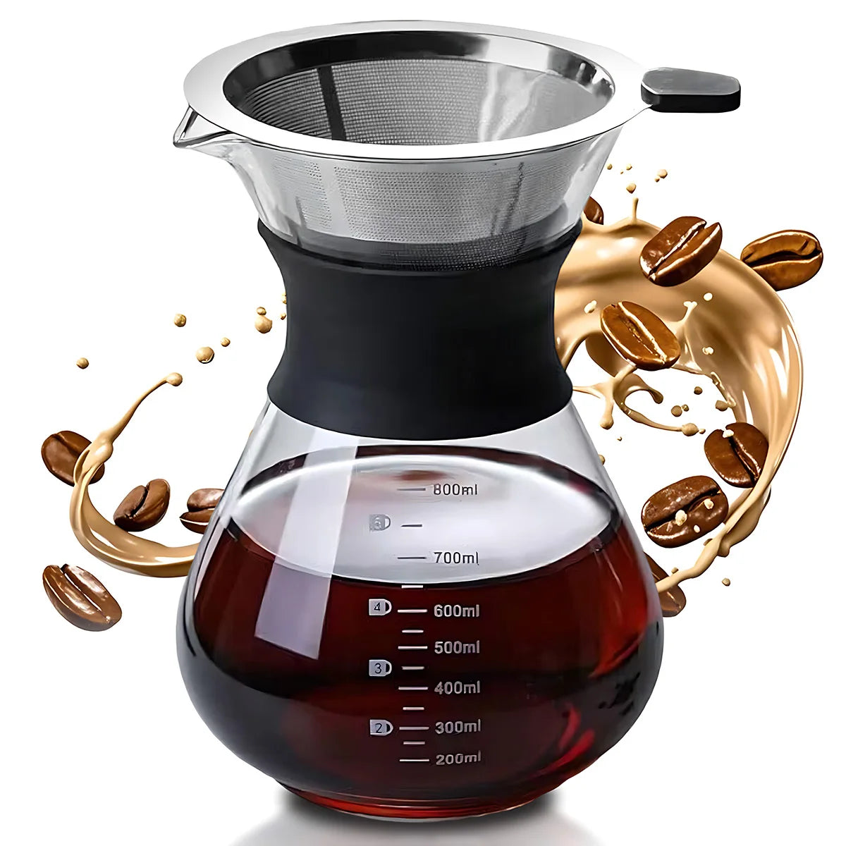 Leeseph Pour Over Coffee Brewer — Glass Dripper with Stainless Steel Filter