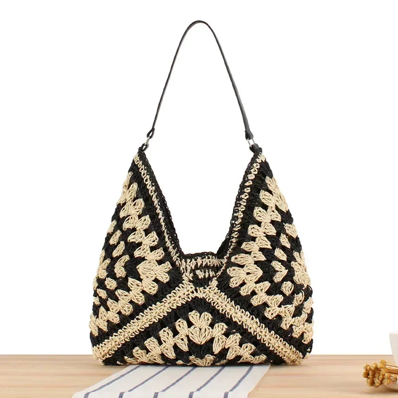 SMHXIANGQIANJIN Woven Straw Shoulder Bag — Elegant Summer Beach Tote