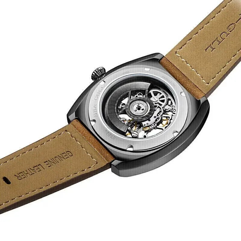 Sea-Gull Tonneau Skeleton Watch — Automatic Mechanical Men's Wristwatch