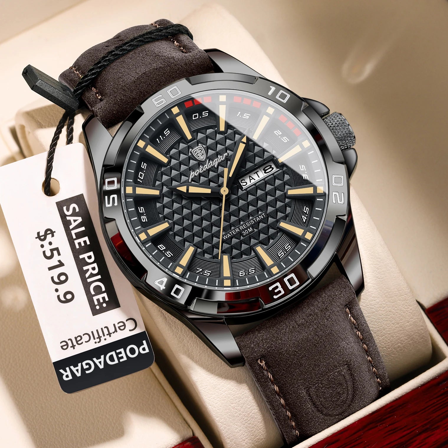 POEDAGAR Luxury Men's Quartz Watch — Waterproof Sport Design with Leather Band