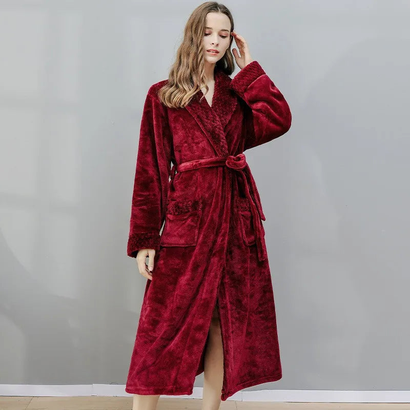 Gypsophila Coral Velvet Bathrobe — Warm Fleece Lounge Robe for Men and Women