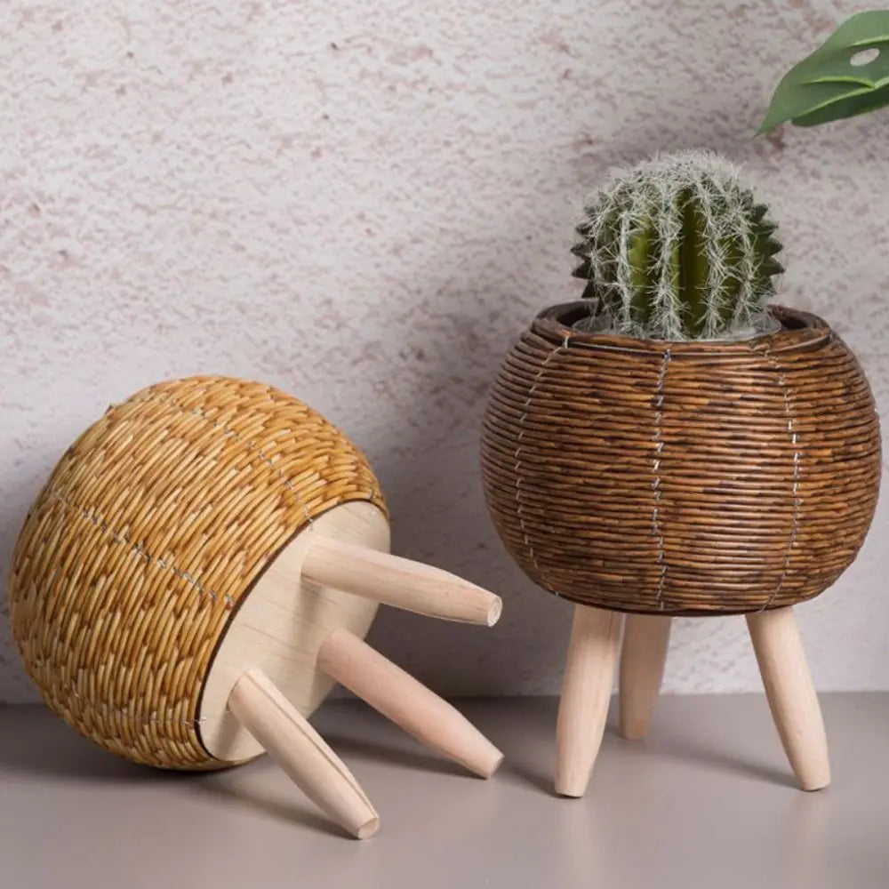 Rattan Woven Flower Pot — Decorative Plant Stand with Removable Legs
