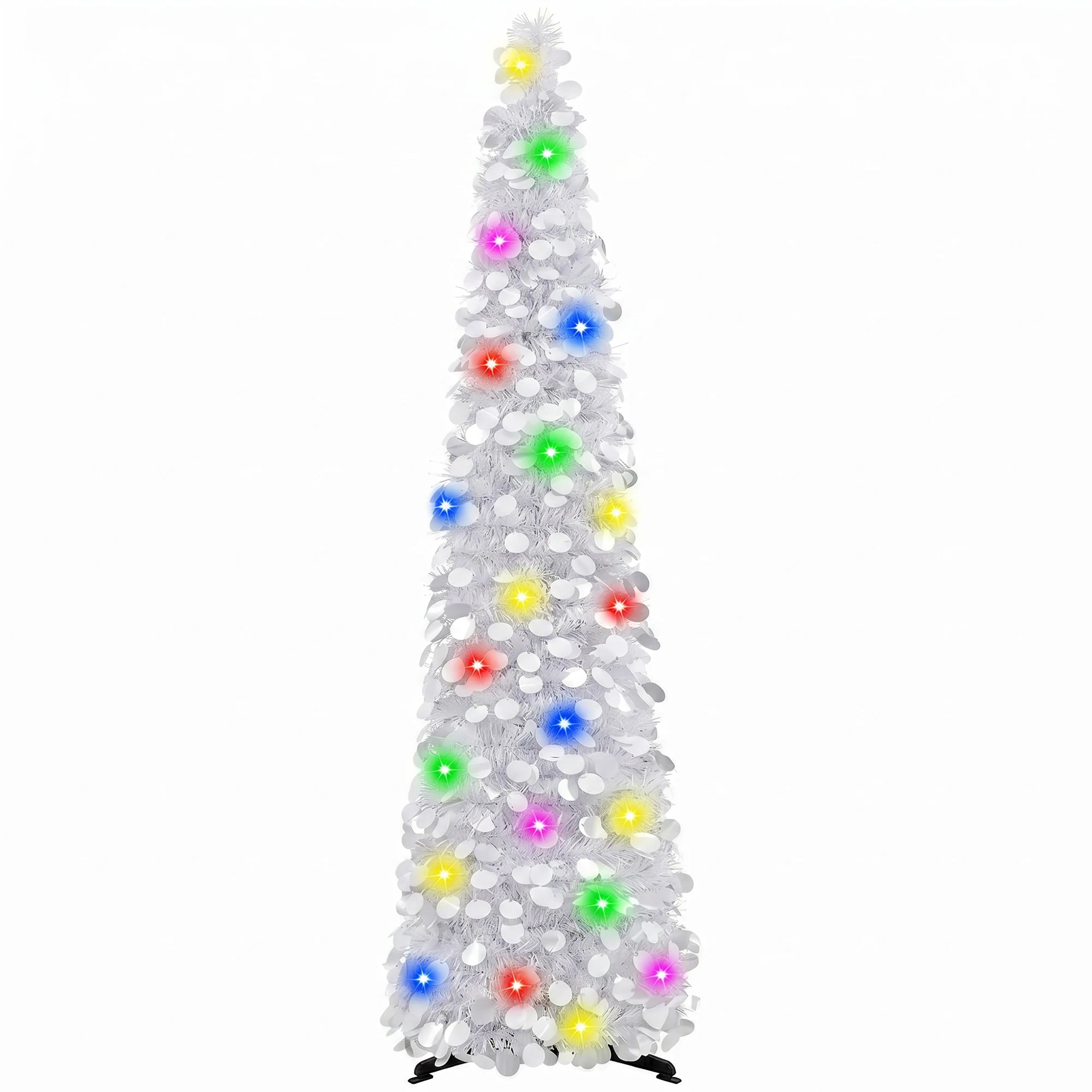 GAOMON 5 FT Pre-Lit Slim Pencil Tinsel Christmas Tree — Space-Saving Pop-Up Design