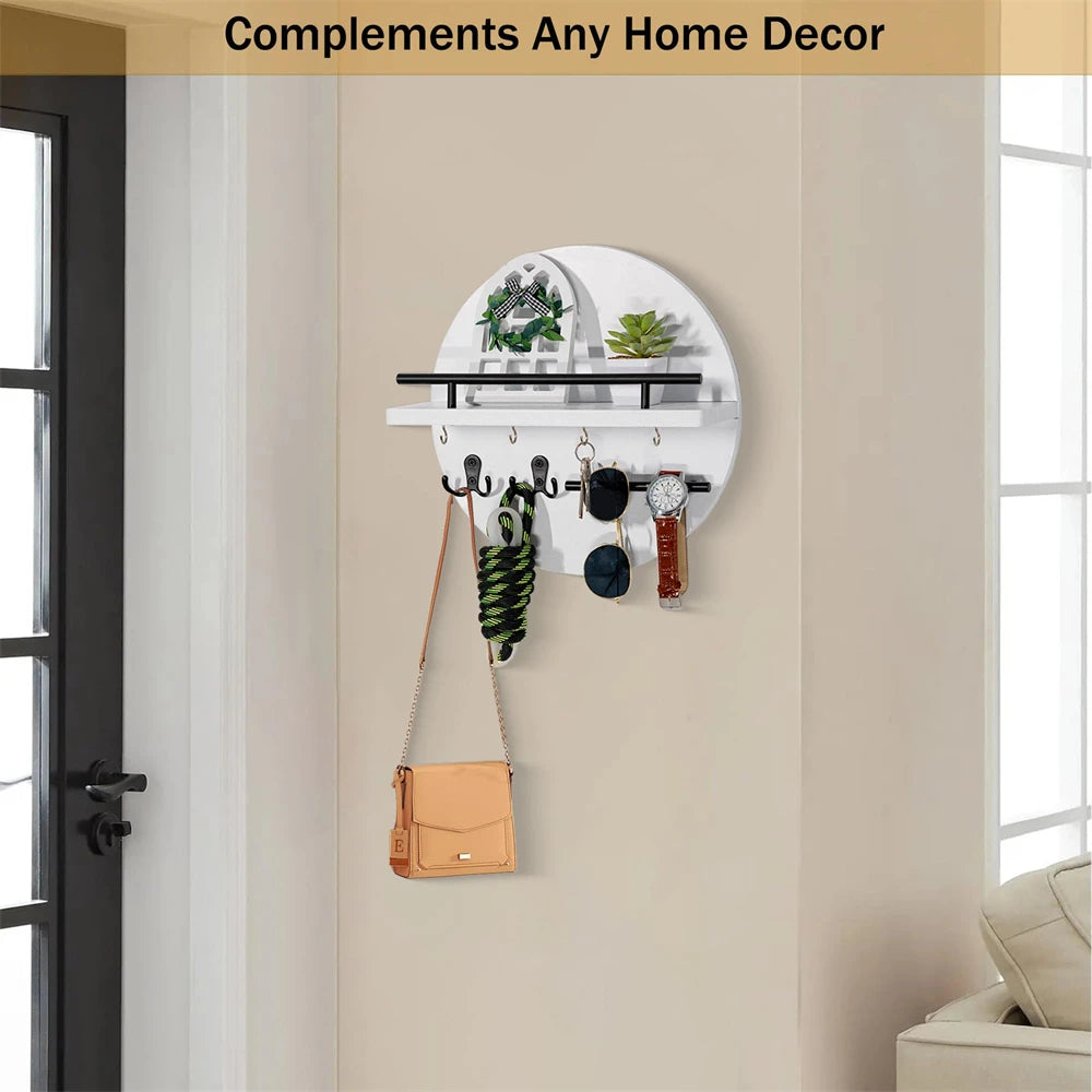 Wooden Wall-Mounted Key Holder — Mail Organizer with Decorative Shelf