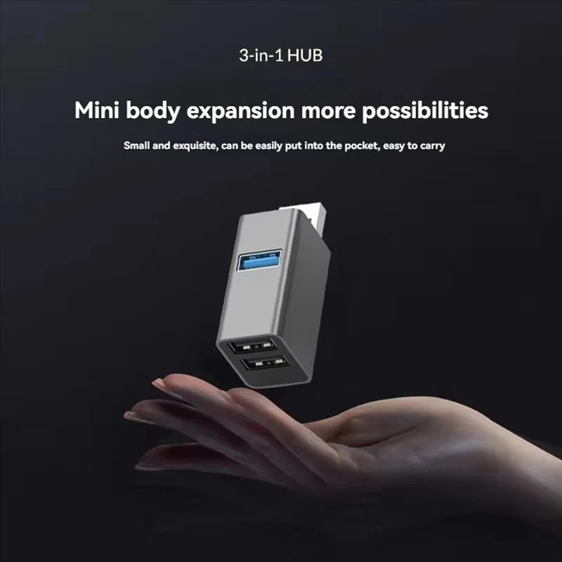 3-Port High Speed USB Hub — Compact Data Transfer Splitter for Laptops