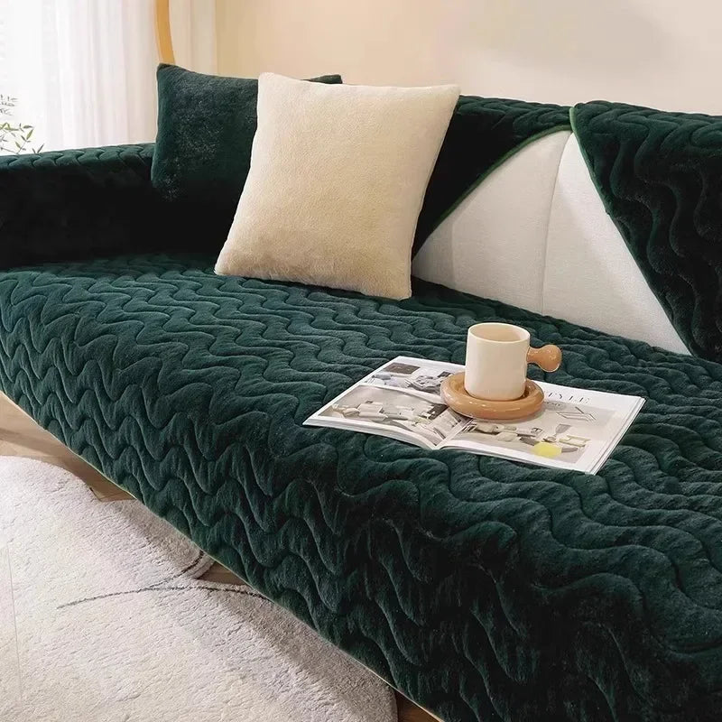 Plush Sofa Mat — Warm Thickened Seat Cushion & Anti-Slip Cover
