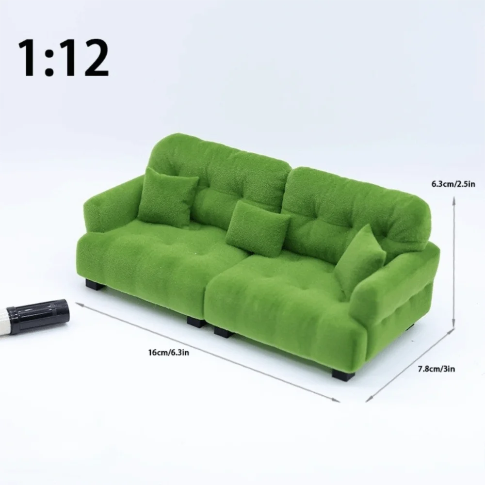 Miniature Flocking Sofa Model — Dollhouse Living Room Furniture Accessory