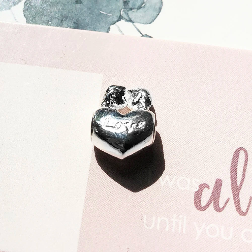 Thaddaeus Sterling Silver Heart Charm — Romantic Kissing Lovers Bead