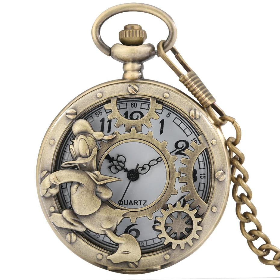 YISUYA Antique Bronze Pocket Watch — Vintage Quartz Pendant with Chain