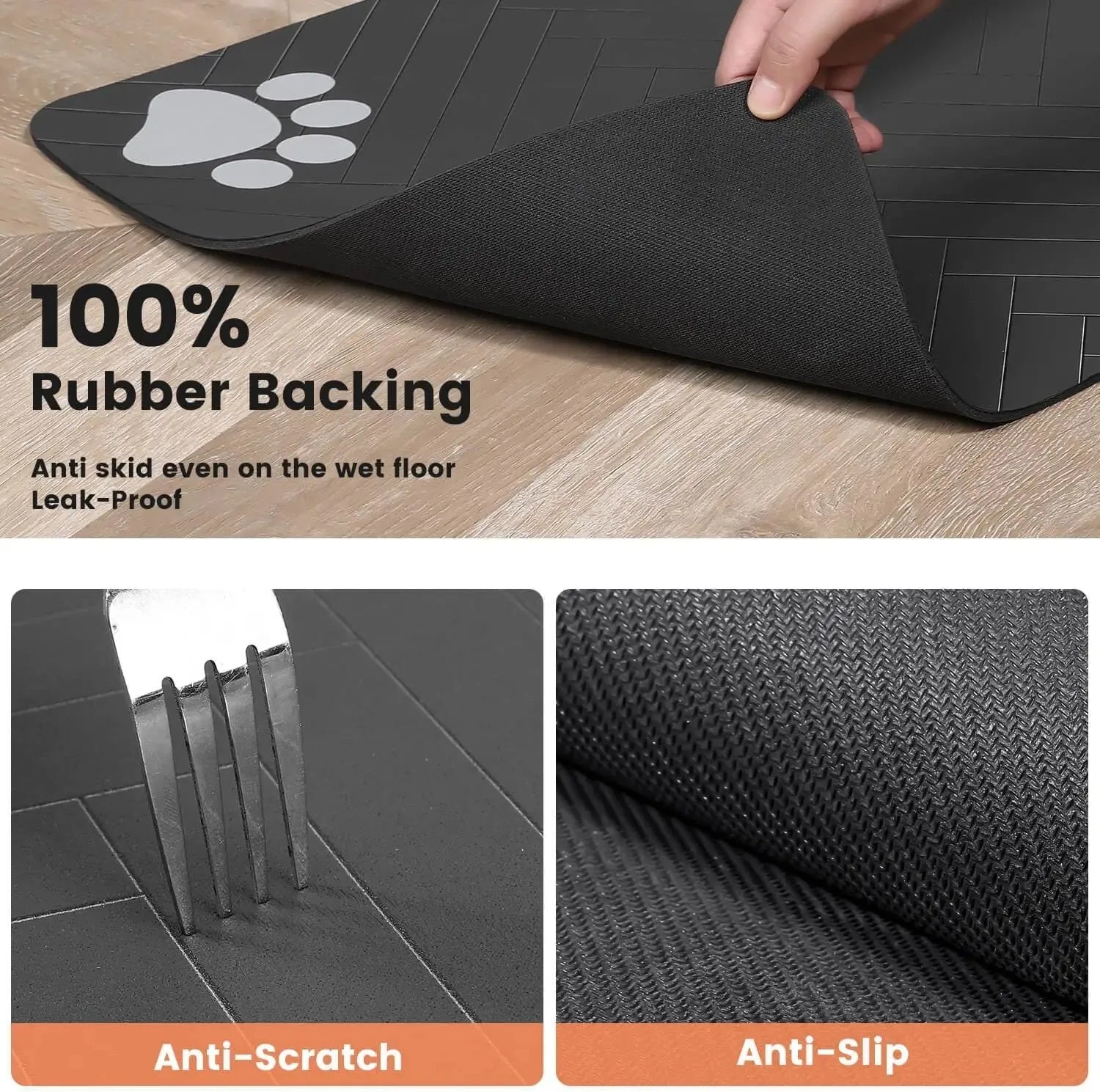 Absorbent Pet Feeding Mat — Waterproof Placemat with Non-Slip Rubber Backing