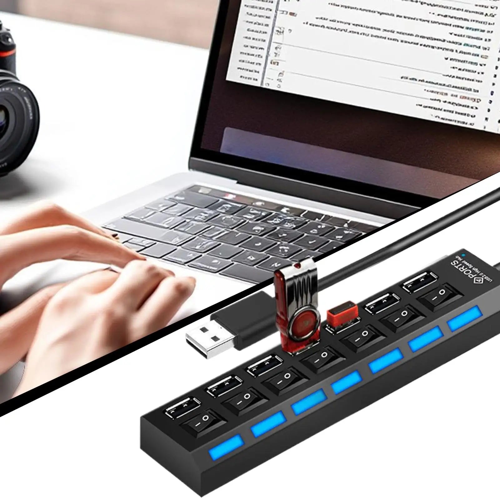 Multi-Port USB C Hub — Compact Data Splitter with Independent Switches