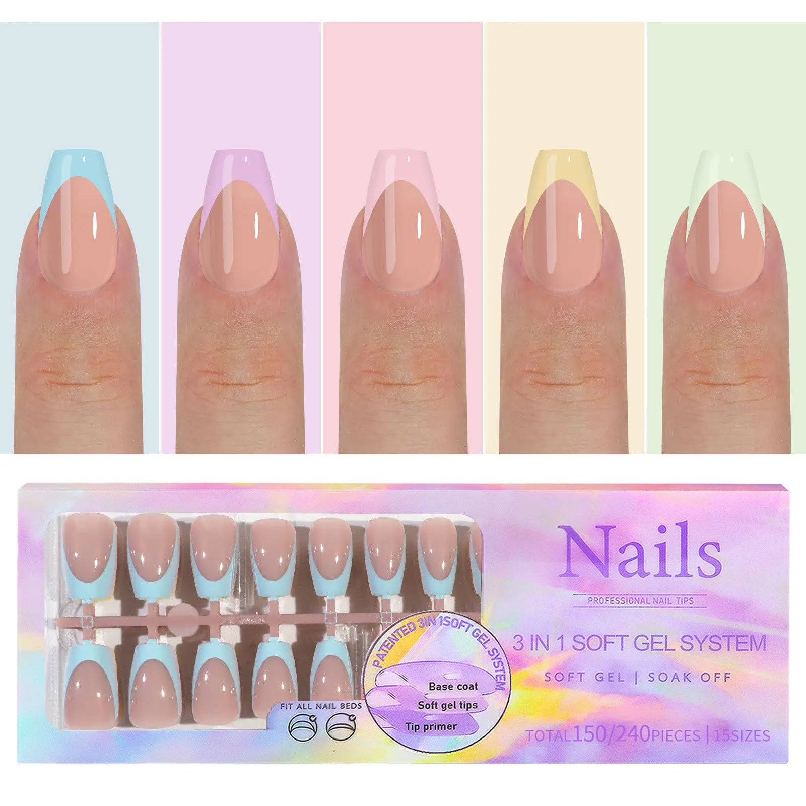French Tip Soft Gel Nail Tips — 150 Piece DIY Press On Set