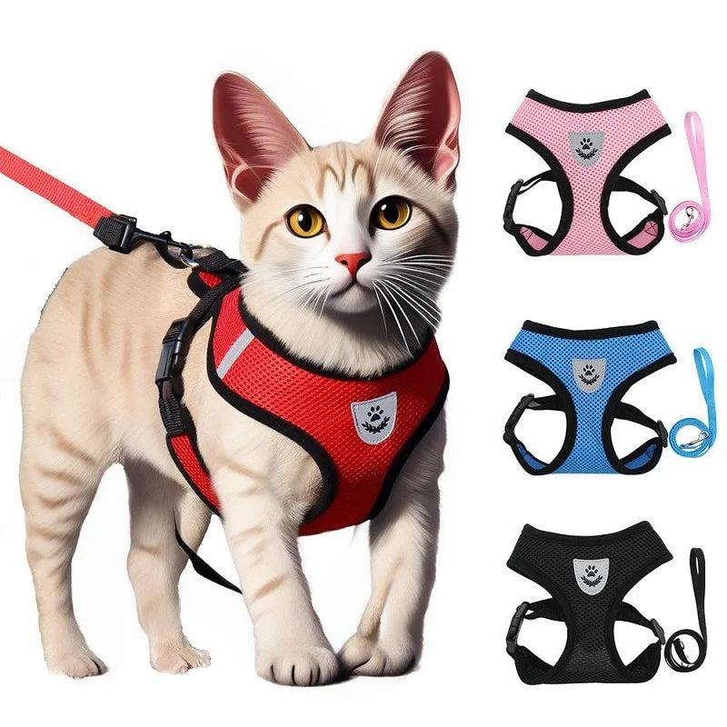 Anti-Escape Cat Harness and Leash Set — Reflective Pet Vest with Quick Release