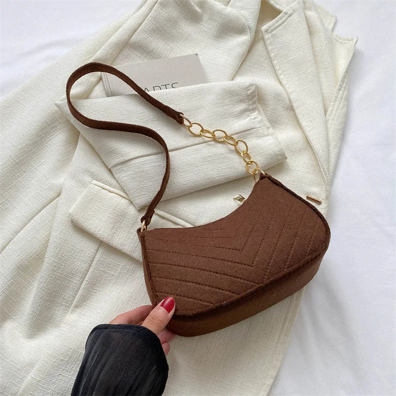 molfmy Felt Mini Shoulder Bag — Chic Crescent Saddlebag for Women