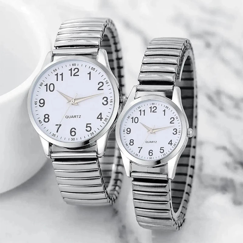 Fashion Couple Quartz Watches — Simple Arabic Dial with Elastic Band