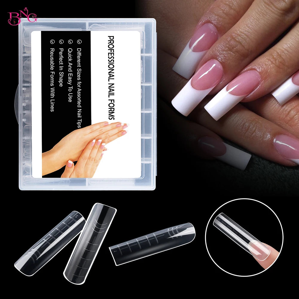 Poly Nail Gel Dual Forms — Clear Full Cover Extension Tips with Scale