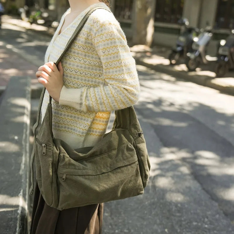 SMHXIANGQIANJIN Canvas Crossbody Bag — Large Capacity Messenger Style