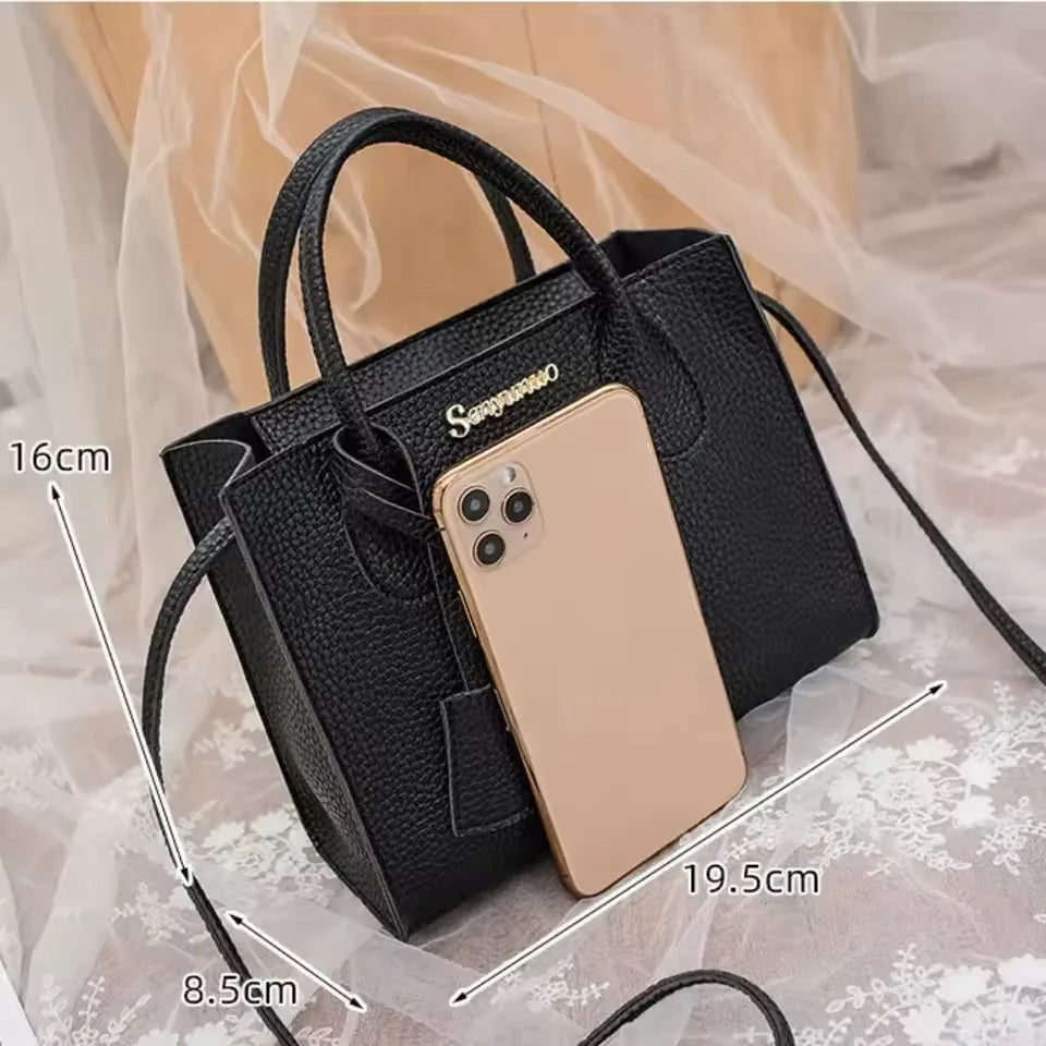 Lychee Grain Faux Leather Satchel — Versatile Triple-Use Handbag
