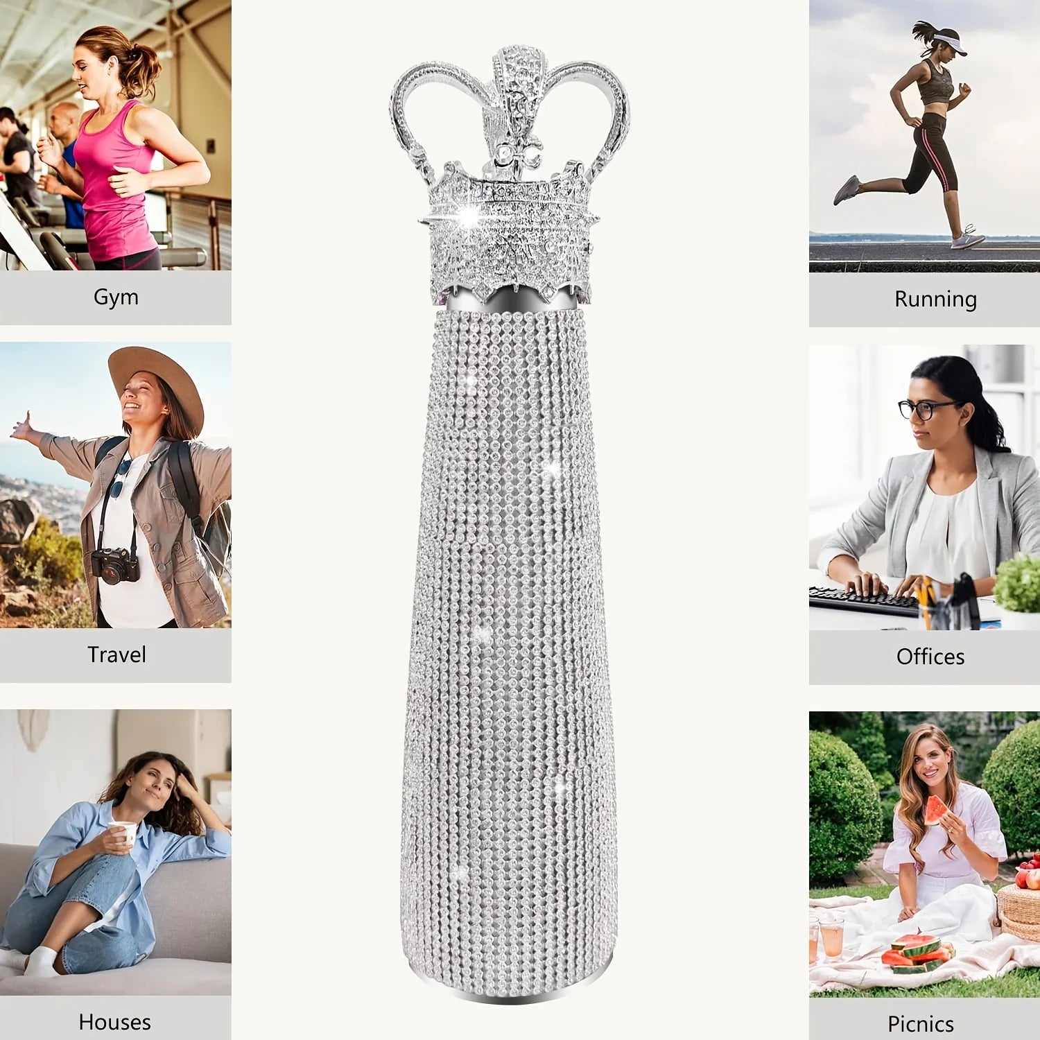 Rhinestone Insulated Water Bottle — Bling Aesthetic Stainless Steel Flask