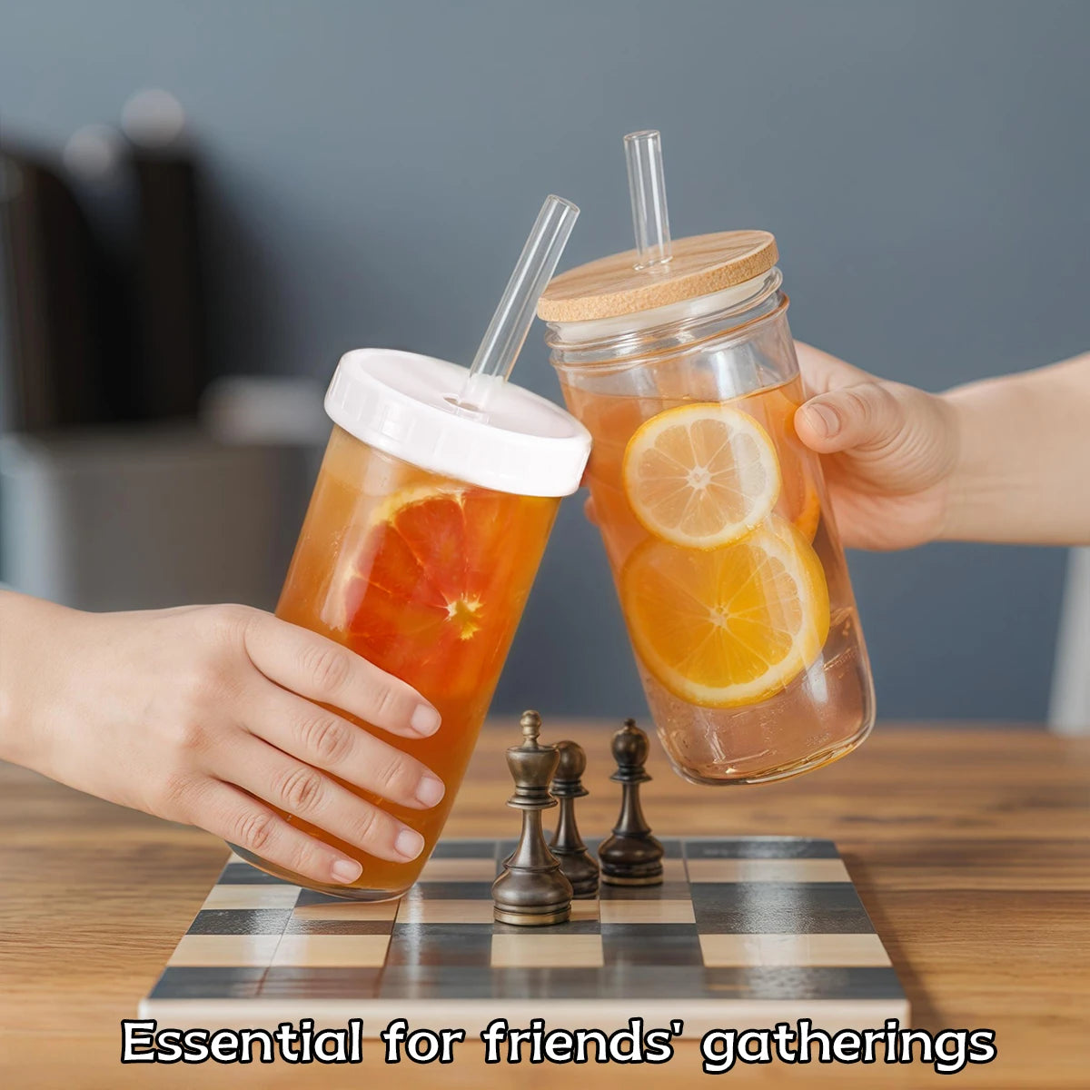 Wide Mouth Boba Glass Cup Set — Reusable Mason Jar with Straws & Lids