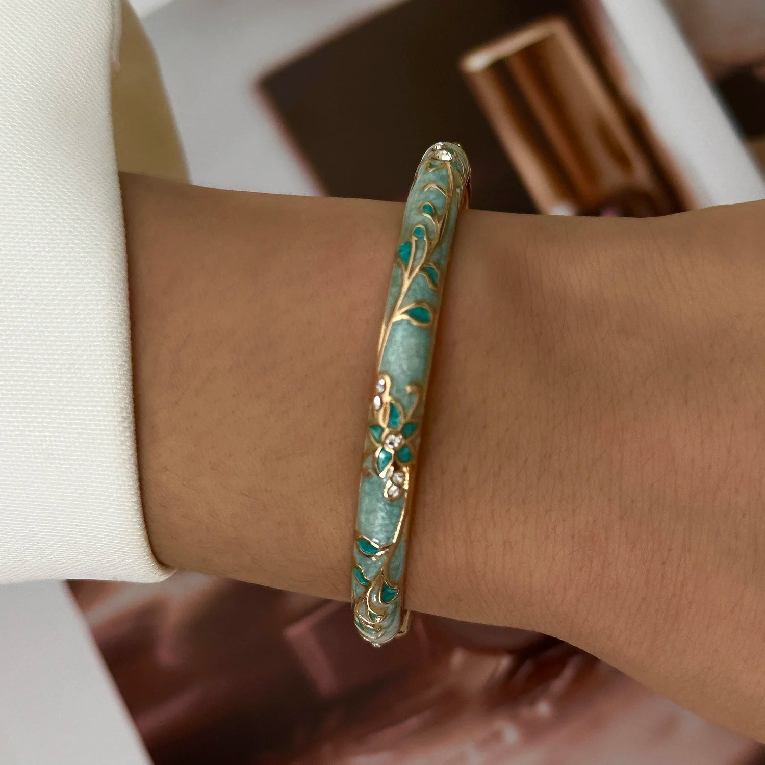 Boho Ethnic Cloisonne Enamel Flower Bracelets — Multicolor Floral Stacking Bangles