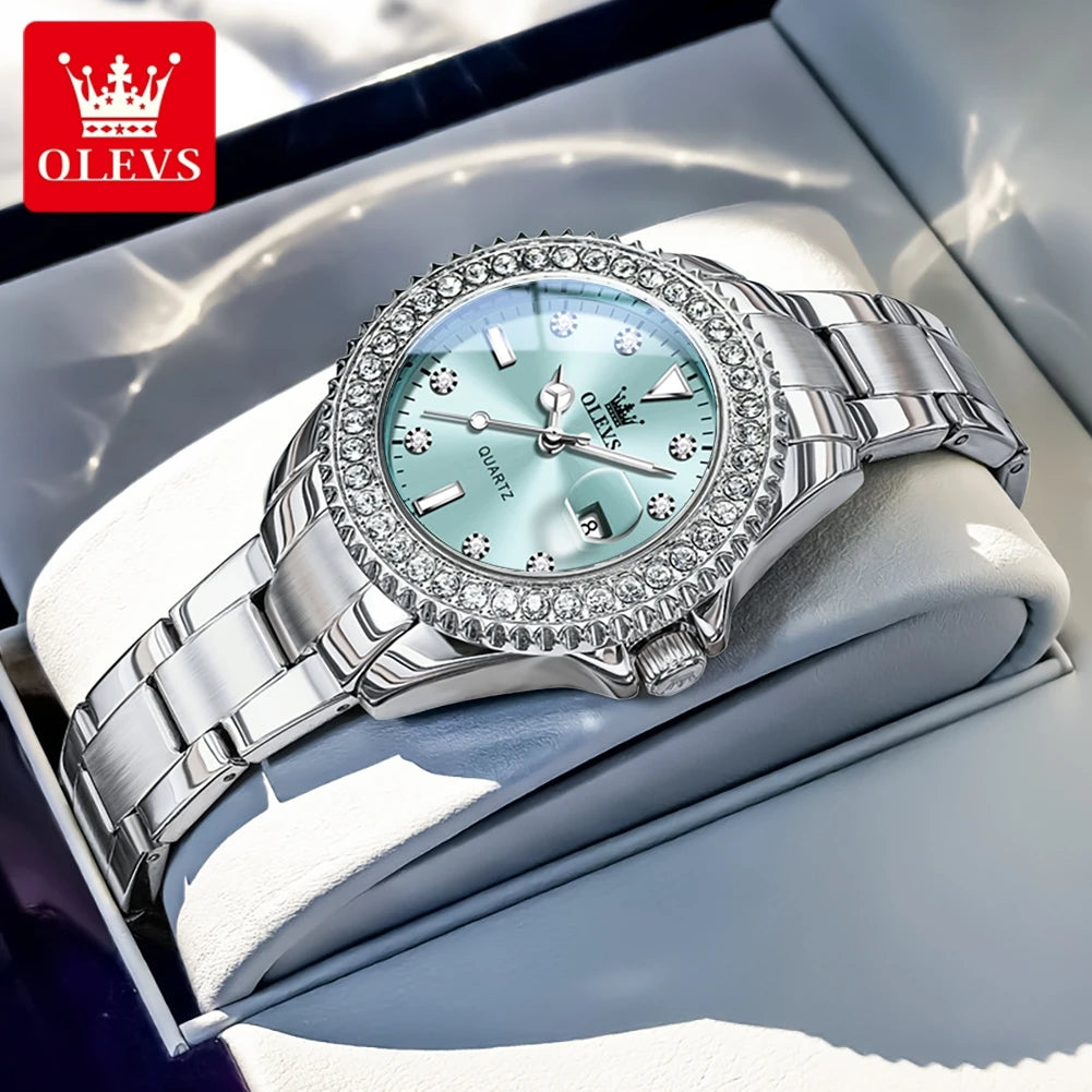 OLEVS Luxury Women's Quartz Watch — Stainless Steel Diamond Scale Bracelet
