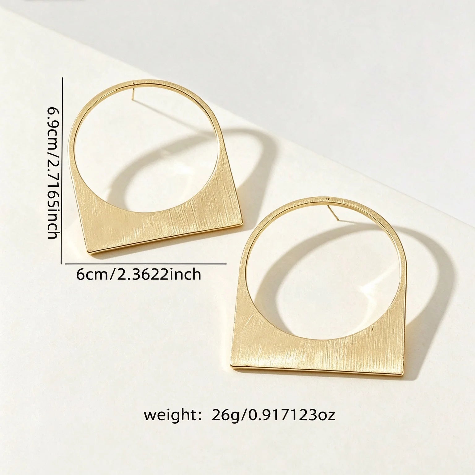 Obega Geometric Brushed Metal Hoop Earrings — Modern Square and Circle Drop Style