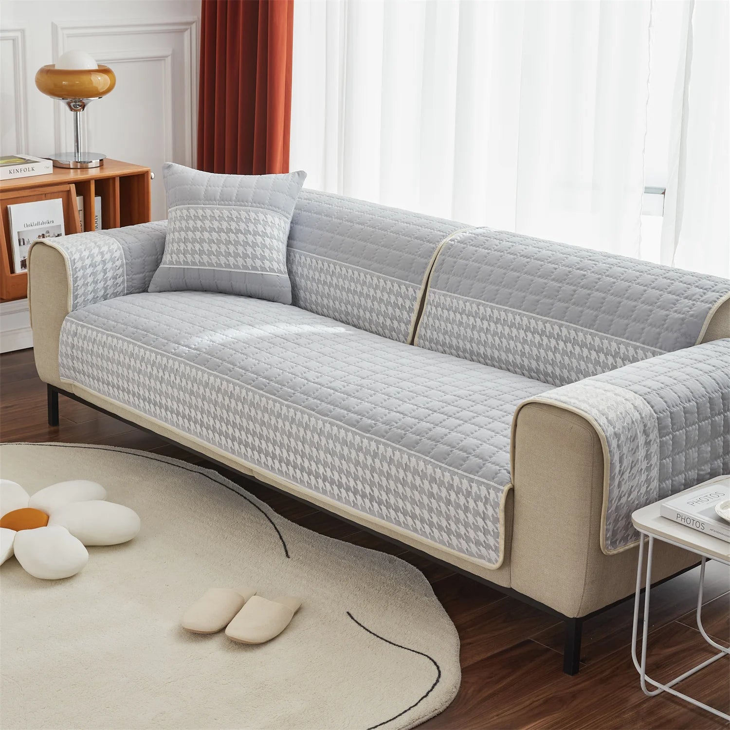 Houndstooth Quilted Sofa Cover — Anti-Slip Furniture Protector