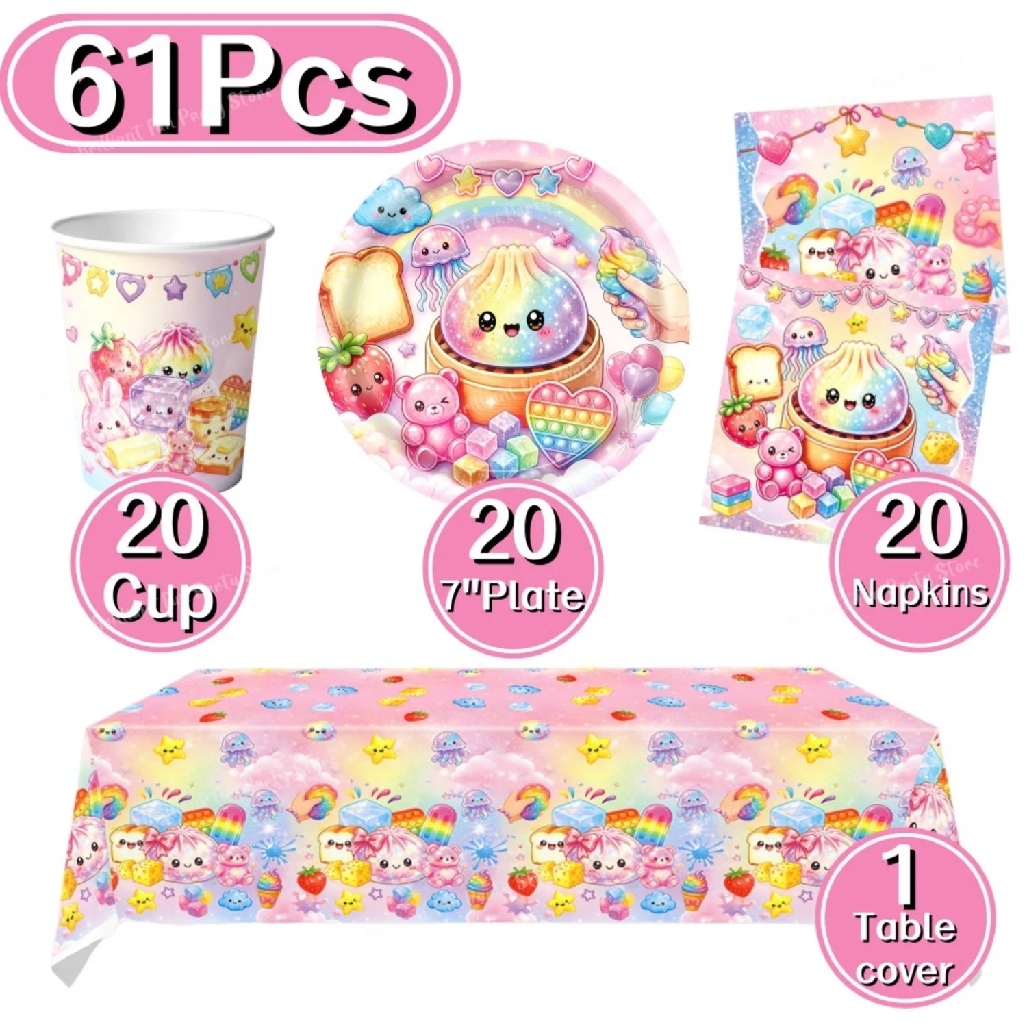 Brilliant life Disposable Dumpling Party Tableware Set — 61-Piece Paper Party Kit