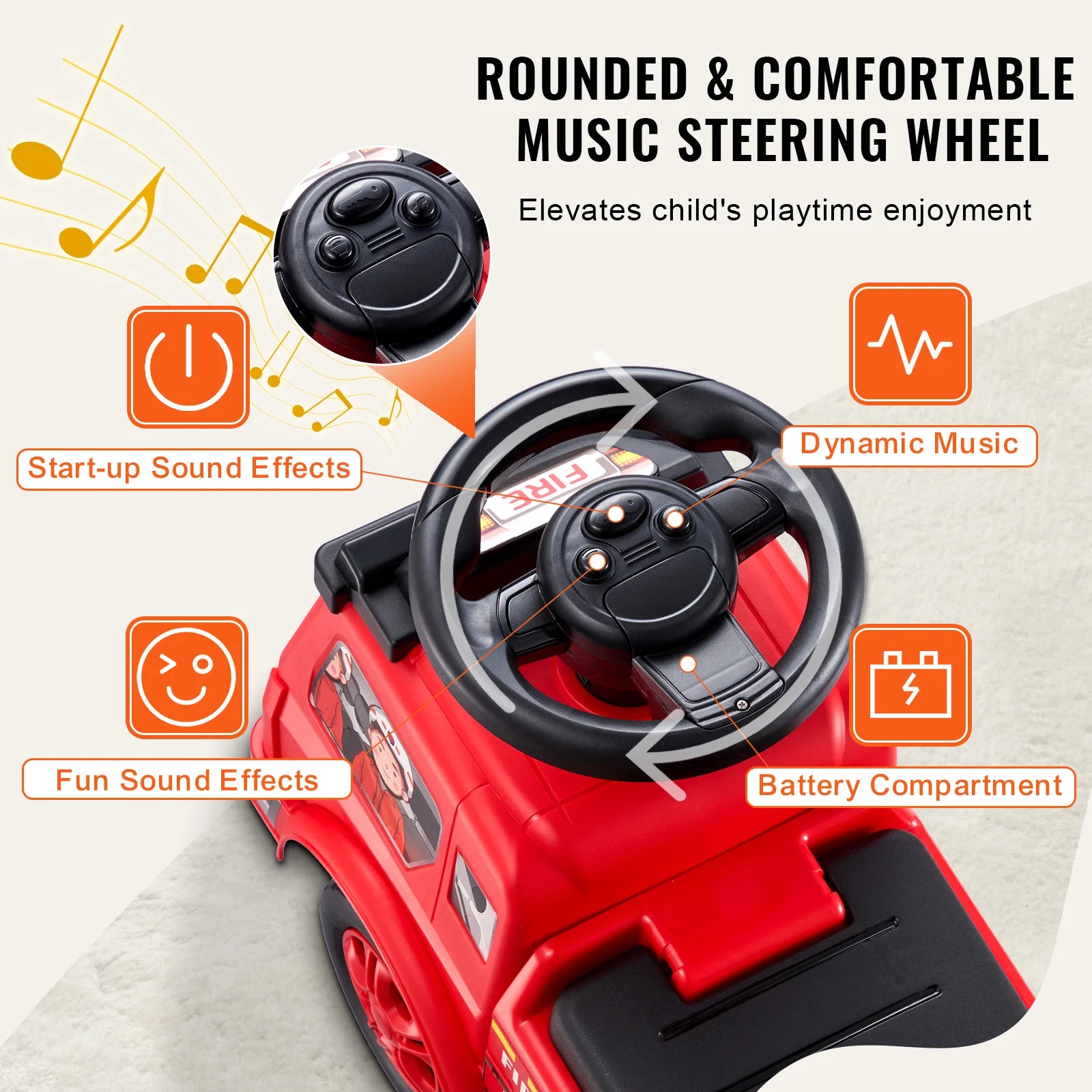 SucceBuy Ride On Push Car — Musical Steering Wheel & Under Seat Storage