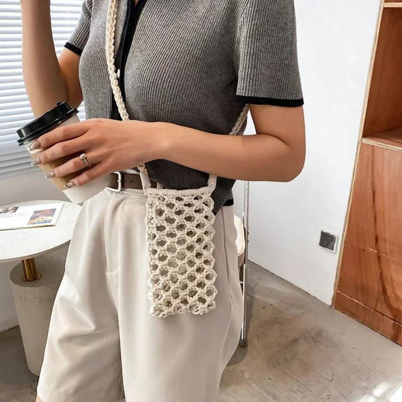 dawndesslo Woven Crochet Crossbody Phone Bag — Lightweight Braided Shoulder Purse