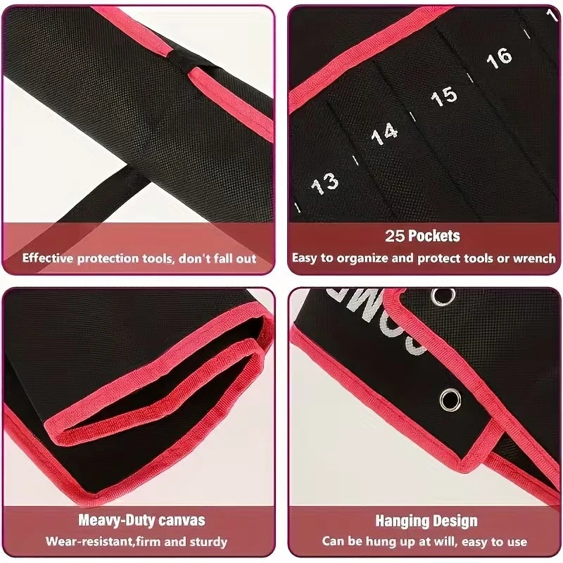 14-Pocket Tool Organizer Roll — Durable Wrench Storage Bag with Handle