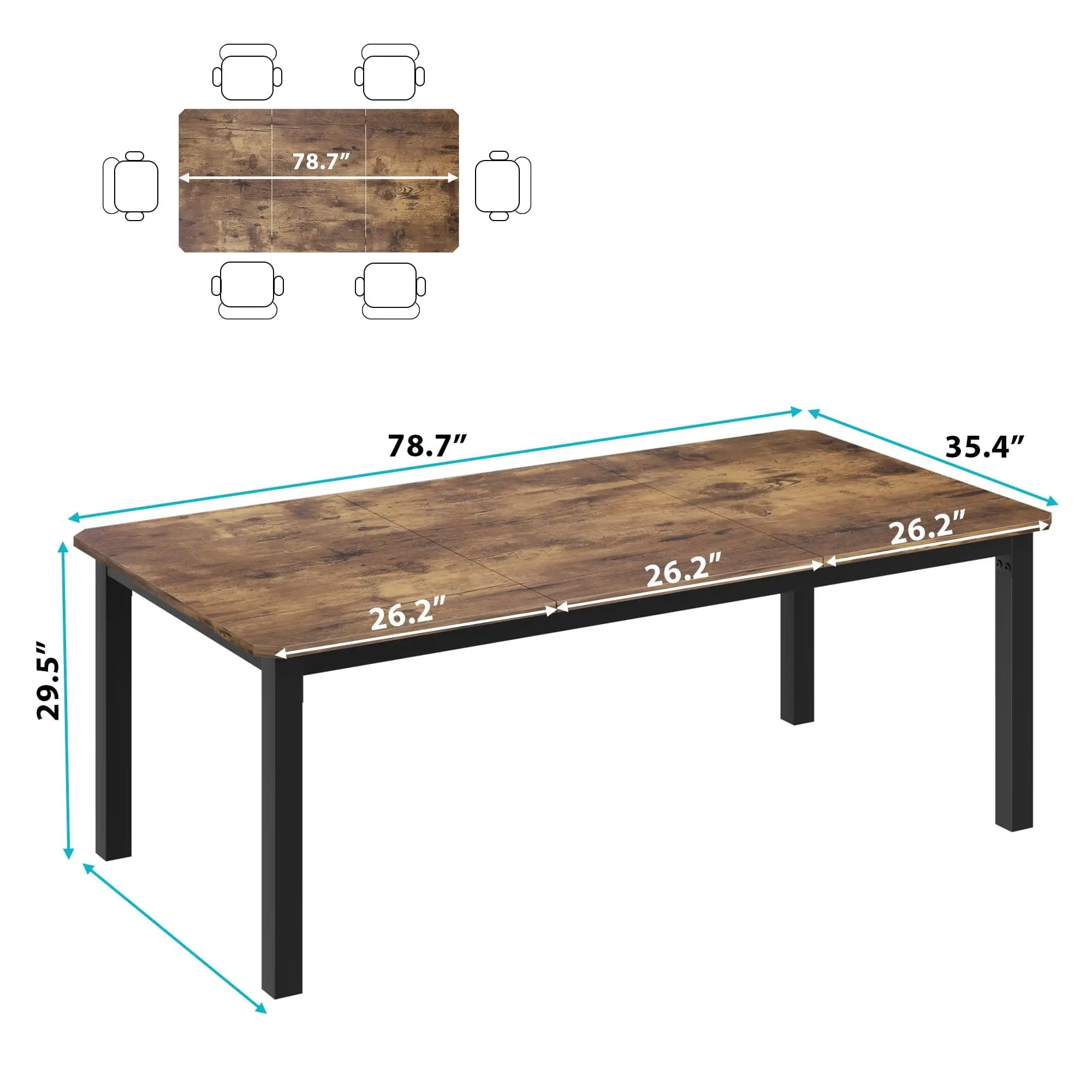 Spacious Industrial Dining Table — Large Rectangular Wood Table for 6-8 People
