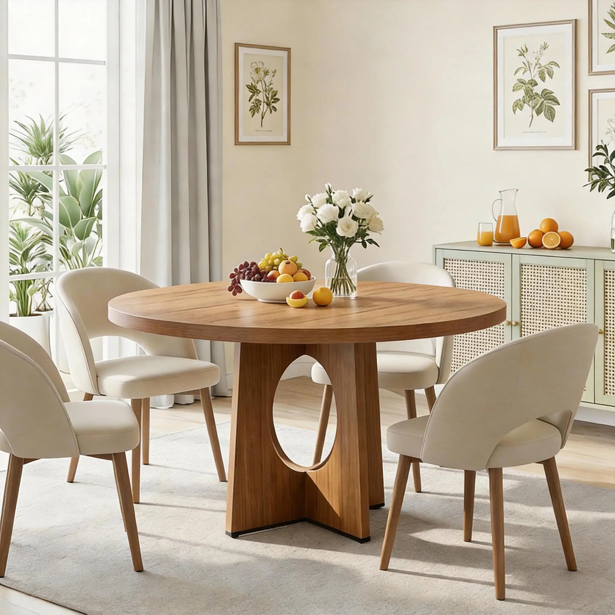 Round Wood Dining Table — 47-Inch Farmhouse Pedestal Table for 4-6 People